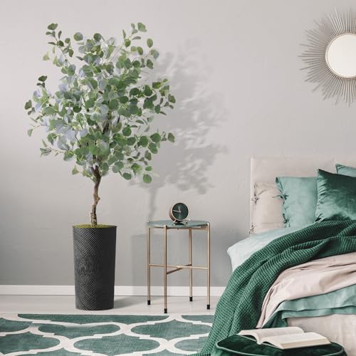 Artificial Tree in Geometric Spiral Pattern Planter, Fake Eucalyptus Silk Tree for Indoor and Outdoor Home Decoration - 66" Overall Tall (Plant Pot Plus Tree) - Image 5