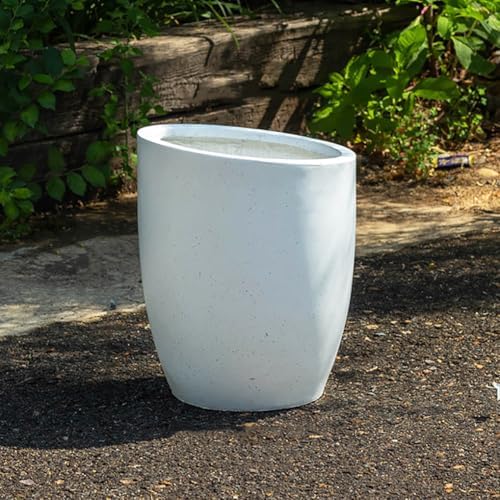 Bevel Mouth Concrete Tall Flower Pot, Large Outdoor Decorative Plant Pot with Drainage Hole,Modern Planter Pots for Home,Garden,Patio,Courtyard,Porch,White1 by XIUWOUG