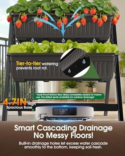 5-Tier Vertical Garden Bed Planter Boxes with Drainage System & Storage Space, Freestanding Vertical Garden Planter with 5 S-Hooks for Plants Vegetables Flowers Herbs in Garden Patio Yard - Image 4