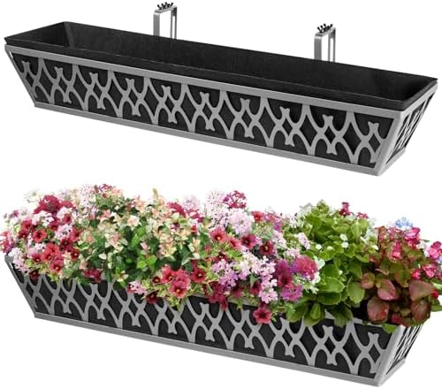 4 Pack 30 Inch Window Boxes Planters Railing Planter Box with Adjustable Brackets & Non-Woven Fabric Plant Grow Bags Deck Railing Planter Boxes Balcony Hanging Flower Box for Outdoor Plants - Image 6