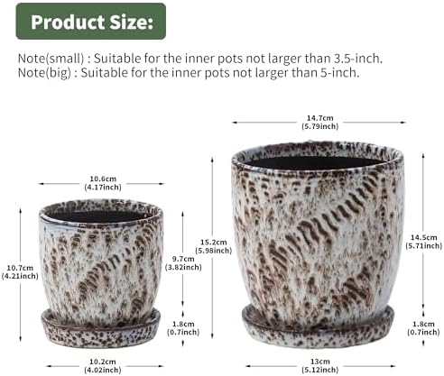 4+5.75 Inch Ceramic Planter Set of 2 with Drainage Hole and Saucer for Plants, Indoor-Outdoor Large Round Succulent Orchid Flower Pot -Reactive Glaze Speckled(Inner-pots not Larger Than 5 Inch) - Image 3
