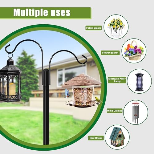 XDW-GIFTS Double Shepherds Hooks for Outdoor, 2-Pack Heavy Duty Garden Pole for Hanging Bird Feeder, Plant Baskets, Solar Light Lanterns, Garden Plant Hanger Stands with 5 Base Prongs - Image 4