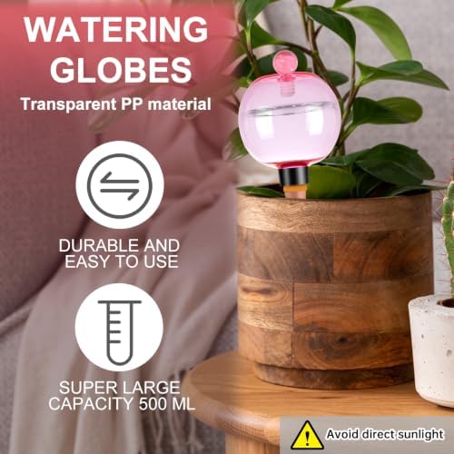 4 Pack Self Watering Globes 17oz Large Plant Watering Globes Top Fill, Self Water Planter Insert Indoor/Outdoor Plastic Water Bulbs Slow Release Terracotta for Plants, Pink - Image 5