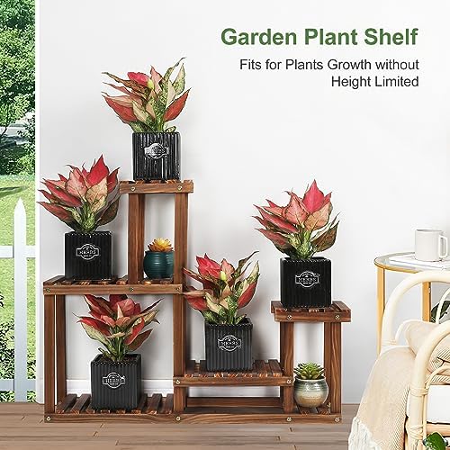 Pine Wood Plant Stand Indoor Outdoor Multi Layer Flower Shelf Rack - Image 6