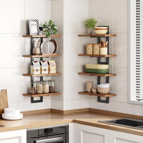 HOOBRO Floating Shelves, 15 Inch Wall Shelf Set of 4, Wall Mounted Storage Shelves 2-Tier, Hanging Bathroom Shelves, for Living Room, Bedroom, Bathroom, Kitchen, Rustic Brown and Black BF32BJP401 - Image 4