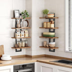 HOOBRO Floating Shelves, 15 Inch Wall Shelf Set of 4, Wall Mounted Storage Shelves 2-Tier, Hanging Bathroom Shelves, for Living Room, Bedroom, Bathroom, Kitchen, Rustic Brown and Black BF32BJP401 - Image 4