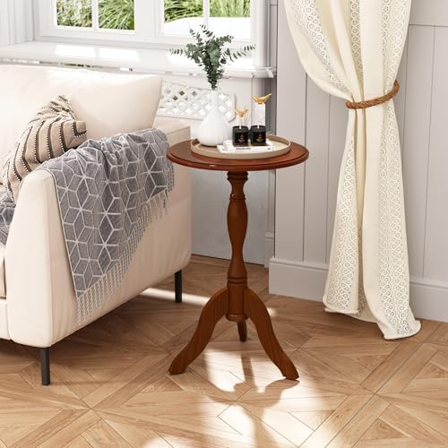 HLR Round Small End Table, Wooden Pedestal Side Tables for Small Spaces - Image 2