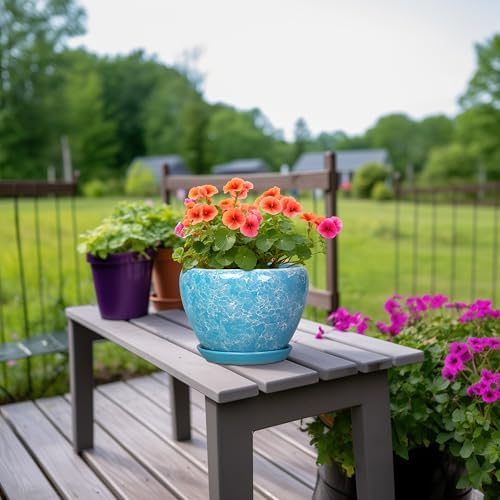 hirtypot 8 Inch Pots for Plants, Ceramic Planters Indoor, Bubble Blue - Image 4