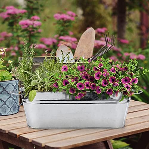 BestAlice 6 Pack Galvanized Planters for Outdoor Plants, Galvanized Oval Planters Tub Galvanized Buckets with Handles, Metal Pail Flower Pot Rustic Farmhouse Home Decor for Outdoor Party Events Gift - Image 6