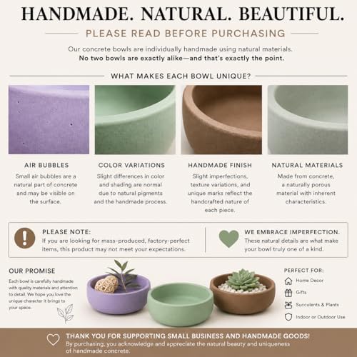 Concrete Succulent Pot Bowl, Modern Decor, Gift, Wedding/Shower Favor, Candle Vessel, 6 in (Charcoal, with Drainage Hole) (Marble, with Drainage Hole) - Image 5