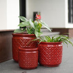 3 PCS Ceramic Planter, 9/12/15 Inch Deep Cylinder Planter with Drainage Hole, Large Plant Pots for Tree Foliage - Red - Image 4
