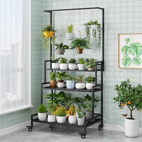 YIZAJIA Plant Stand Indoor Outdoor Hanging Tiered Stands Shelf With wheel - Image 2