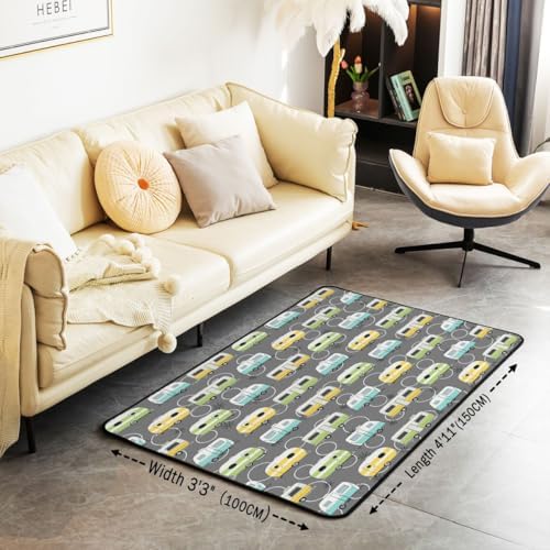 Erosebridal Camp Area Rug 4'11" x 3'3" Rv Living Room Rugs Colorful Rv Circular Retro Camping Decorative Carpet Cartoon Cute Car Camper Indoor Floor Mat - Image 2