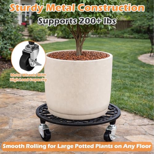 3 Pack Cast Iron Plant Caddy with Wheels Heavy Duty 11 Inch Plant Rollers - Image 4