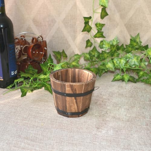 Healeved Wooden Round Barrel Flower Pot Planter with Breathable Bottom Hole for Home Office Garden Decor 7.08X5.9 Inches - Image 7