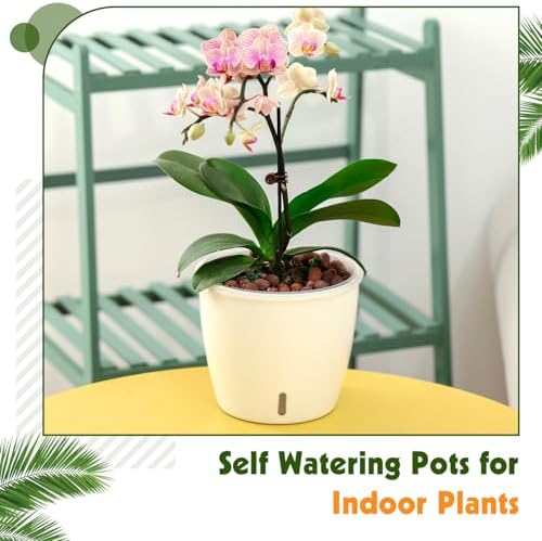 Self-Watering Pots for Indoor Plants, 12-Pack 5'' Self Watering Planter with Drainage Holes, Small African Violet Pots with Water Indicator, Clear Wick Pot, White - Image 3