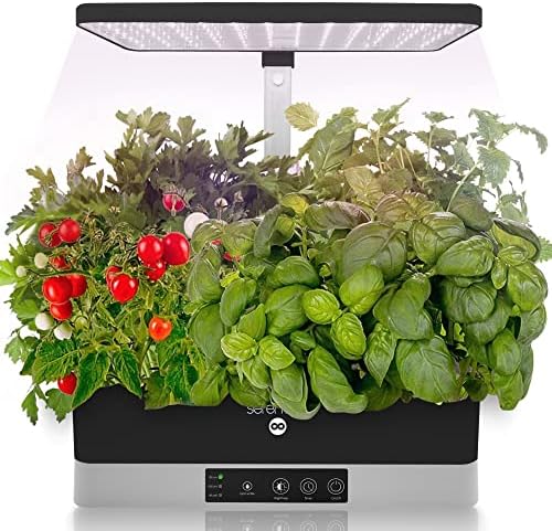 SereneLife Hydroponic Herb Garden 11 Pods, Indoor Growing System,Smart Indoor Plant System w/Height Adjustable LED Grow Light (Black) by SereneLife