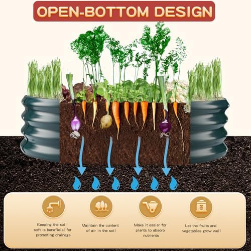 Durable Round Steel Raised Garden Bed Painted for Planting Vegetable/Herbs/Flowers/Trees at Backyard/Garden,or Baby Chicken,Christmas Tree Fence (Dark Green, 36 ins Diameter x 12 ins high) - Image 2