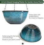 12 Inch Glazed Hanging Planters for Indoor Outdoor Plants, Hanging Baskets - Image 3