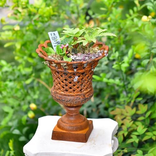 Sungmor Cast Iron Rust Urn Planter - 10 Inches Hollow Trophy-Shaped Design - Image 5