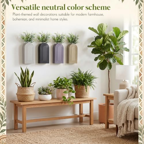 Novabright 4 Pack Wooden Wall Planter Vase 11.8 x 5.4 x 1.5 Inch Boho Decor for Living Dining Room Wood Wall Vase Plant Holder Entryway Hallway Bathroom Bohemian Art Decoration - Image 6