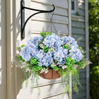 Ammyoo Artificial Blue Hydrangea Flowers with Hanging Basket for Home Decor - Image 3