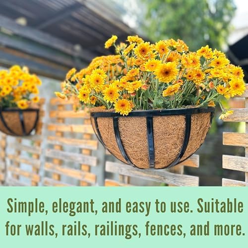 LaLaGreen Black Wall Planter (14 in, 2 Pack) Coco Liner Flower Box Holder - Image 6