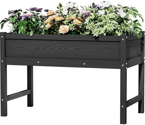 Weatherproof Raised Garden Bed, HDPE Outdoor Elevated Planter Box with Legs, Garden Box, Flower Beds for Patio, Deck, Balcony (Black) by BIVODA