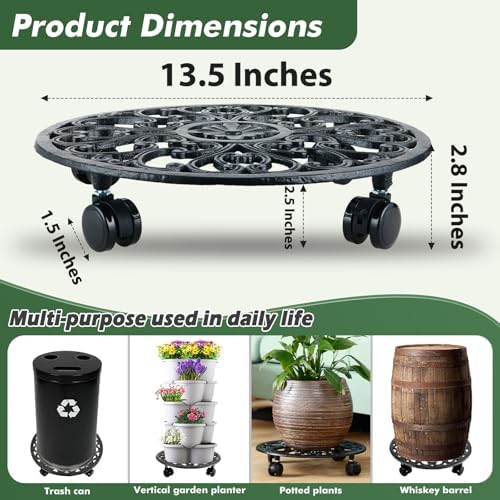 3 Pack 14 In Rolling Plant Stand with Wheels Metal Plant Caddy with Wheels - Image 4
