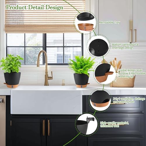 Self Watering Pots for Inoor Ourdoor Plants 10/9/8/7/6.5" Plastic Planters - Image 6