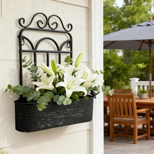 Rustic Metal Wall Planter Country Garden Wall Hanging Mount Vase Pocket Outdoor Vintage Hanging Pot Farmhouse Wall Decor for Plants Flowers (Black) - Image 4