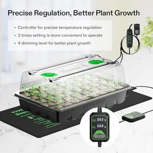 VIVOSUN 1-Pack 40-Cell Seed Starter Trays with 1 Set of LED Lights and 10"x20.75" Seedling Heat Mat and 0.2 Gallon Handheld Garden Pump Sprayer, 27 oz Gallon Lawn & Garden Pressure Water Spray - Image 2