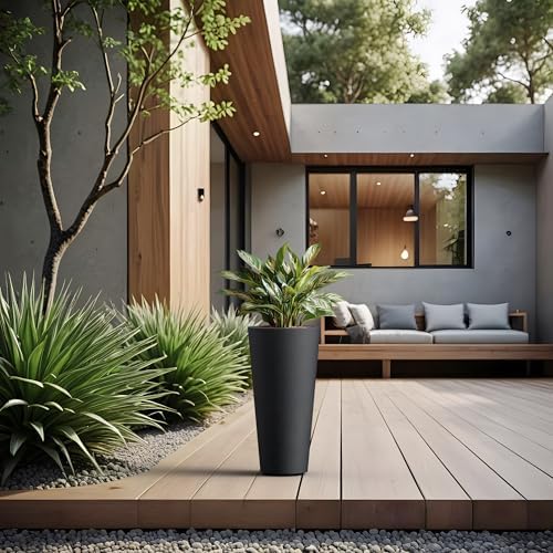 Kante Black Concrete Planter 15.8" Tall All-Weather Round Accent Pot - Image 6