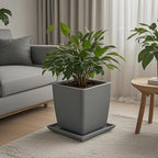 Square Ceramic Plant Saucer Tray 12 13 14 Inch Grey,14" OD x12.2 ID x1.6 Deep, Sturdy Heavy Duty Glazed Planter Drip Flower pots with Catch Basin for Indoor Outdoor Plants(14" Grey) - Image 6