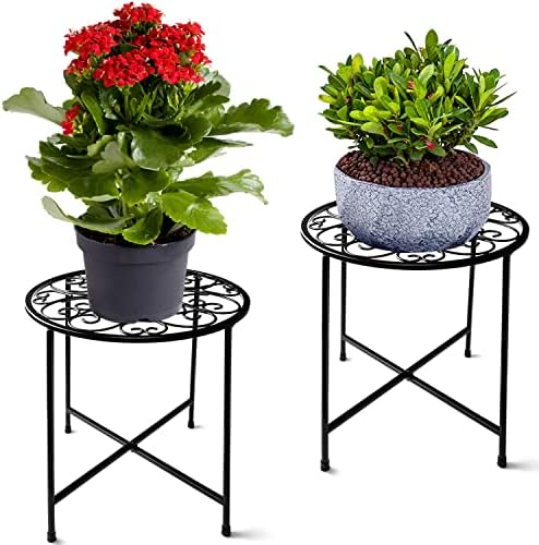 Plant Stand Indoor Outdoor, 2 Pack 15" Tall Flower Pot Stand, Round Metal Corner Plant Stand for Flower Pot, Rustproof Flower Plant Holder for Home, Garden, Patio, Plant Lovers, Housewarming by Fashion%26cool