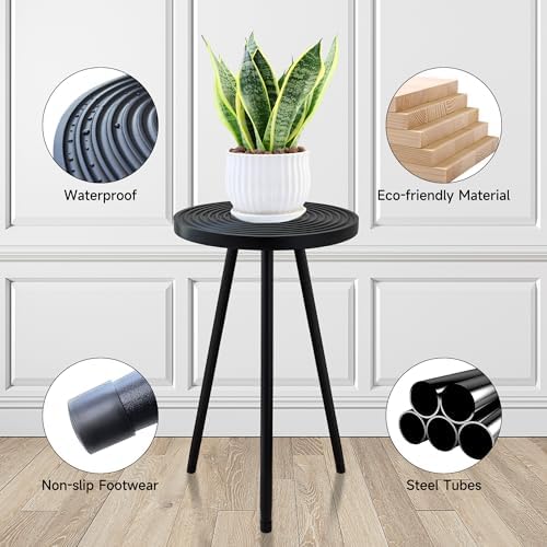 Lawn Social Tall Plant Stand Indoor, 20" Wood Metal Pedestal, Black - Image 6