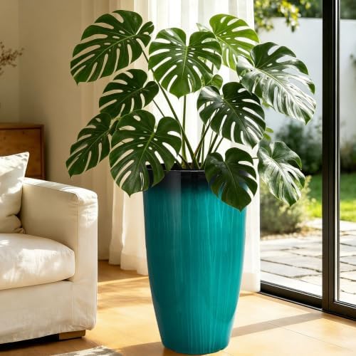 Autodaya 24" Faux Ceramic Large Planters for Outdoor Plants, Turquoise Teal - Image 2