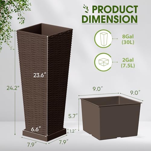 Devoko Resin 23.6'' Tall Planters, Large Taper Outdoor Planter - Image 7