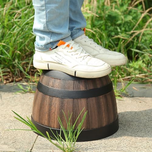 2PC Faux Whiskey Barrel Planting Basket with Tray, Plastic Bucket Barrel Plant Pot for Indoor Outdoor Yard Patio, Large Flowerpot with Drainage Holes for Flowers Plants - Image 4