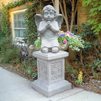 Decorative Roman Column Pedestal, English Rosette Indoor Outdoor Sculptural Garden Plinth Base Statue Riser, Weatherproof Sturdiness Plinth Base Statue Riser for Statues, Flower Pots, Decor, Cast Stone Resin (1365) - Image 3