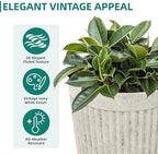 2-Pack 20" Vintage Ivory Resin Tall Planters with Fluted Texture - Image 6