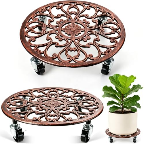 2 Pack Cast Iron Plant Caddy with Wheels Heavy Duty 14 Inch Plant Rollers by PartyZealot