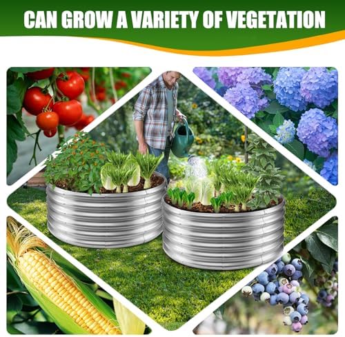 TBMLC 17" Tall,40" Diameter Elevated Round Metal Raised Garden Bed Silver - Image 6