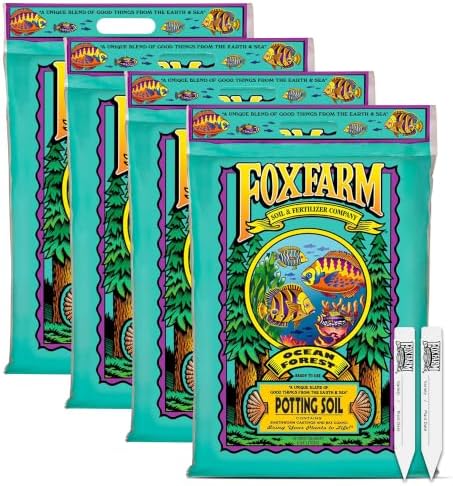 FoxFarm Ocean Forest Potting Soil with 2 Plant Tags, 12qt (4 Pack) by FoxFarm