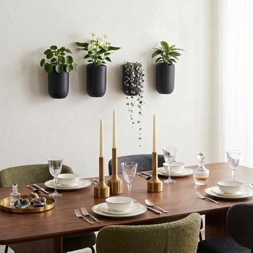 MyGift 7.5 Inch Wall Mounted Modern Matte Black Ceramic Cylindrical Plant Containers, Floating Succulent or Herb Planter Pots, Vertical Hanging Flower Vases, Set of 4 - Image 4