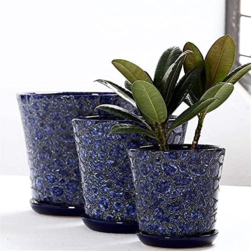Extra Large Succulent Plant Pots Ceramic Cactus Planter Geometric Indoor Decorative Bonsai Cacti Flower Pot Chinese Style Garden Pot Holder with Drainage Hole for Home Office - Image 2