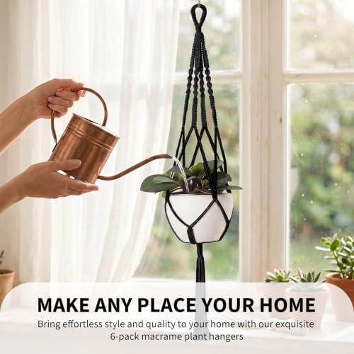 GarveeLife 6PCS Macrame Plant Hangers,Metal Rings,Layered Display,Black - Image 6