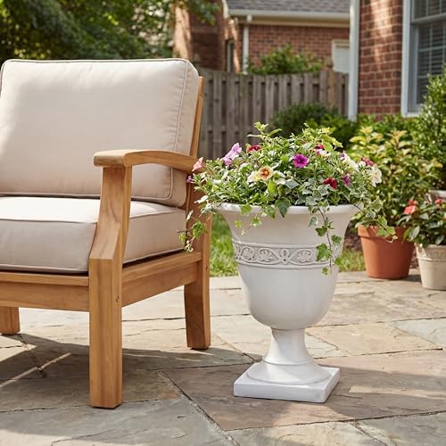 Christopher Knight Home Sical Round Concrete Planter, Garden Flower Pot with Drainage Hole, MGO Patio Urn Planter for Outdoor Plants, Outdoor Planter Box, No Assembly, Antique White - Image 3