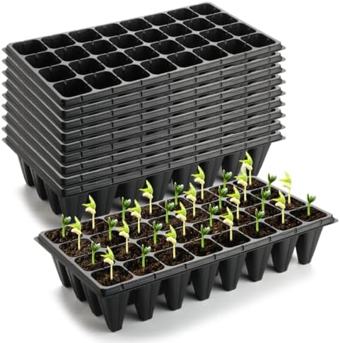 RooTrimmer 10 Pack 32 Cell Seed Starter Trays - Extra Deep 4.33" Plastic Nursery Trays, 20" x 10"，Fits Standard 1020 Flats by RooTrimmer