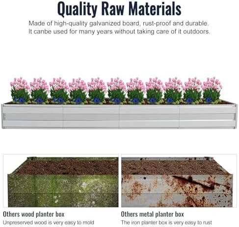 Galvanized Raised Garden Bed, Raised Graden Bed Kit-Square Metal Garden Bed,Large Planter Raised Bed Outdoor, Garden Box for Vegetables, Flower,herb,10.9 * 3 * 1 FT,Silver - Image 3